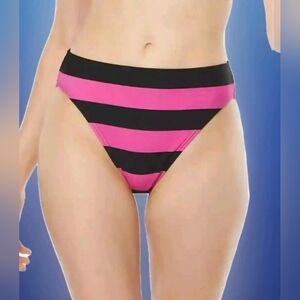 MICHAEL KORS High-Waisted Bikini Bottoms Striped Pink Black SIZE SMALL & MEDIUM